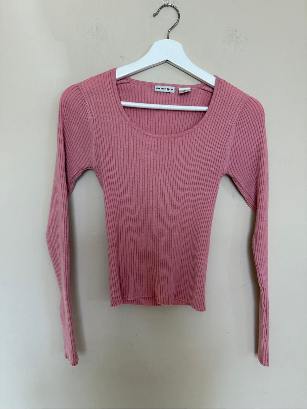Energie Y2K Ribbed Long Sleeve Scoop Neck Pink Bubblegum Medium Juniors